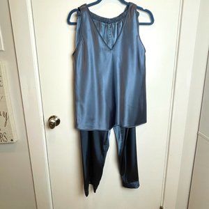2 piece set: slate blue satin lounge/pajama set.